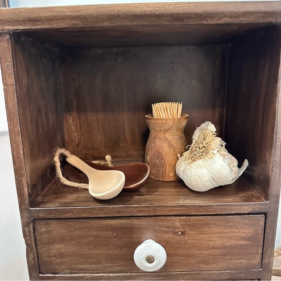 Vintage Rustic Primitive 2 Drawer Spice Rack Countertop Apothecary Cabinet Wood - Picture 3 of 16